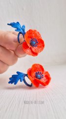poppy cuffs earrings,  cuffs earrings with flowers,  flowers earrings,  handmade flowers jewelry  / украшения ручной работы с цветами,  серьги каффы с маками,  серьги каффы с цветами